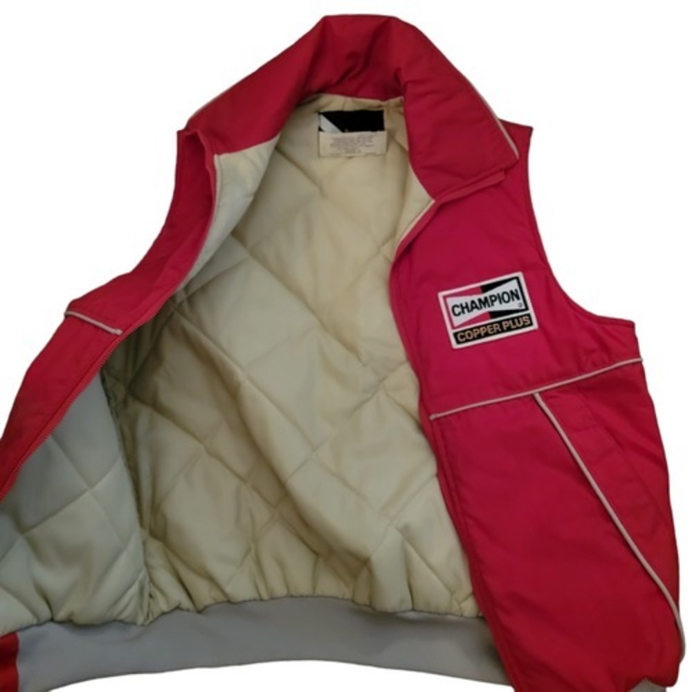 Vintage Wiman Mens Red Champion Cooper Plus‎ Spark Plug Ad Full Zip Vest Medium - Picture 5 of 8